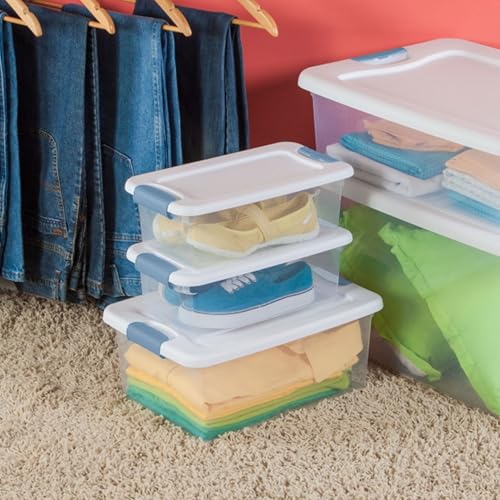 Image of Sterilite 48-Pack Latching Box, Under Bed Storage Bins with Lids, Clear Plastic, 6 Quart - Heavy-Duty Organizing Containers for Closet, Bathroom, and Office