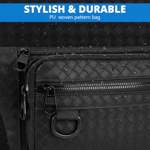 Image of GUSTAVE PU Waist Bag Outdoor Lightweight Day Bag Multi Zipper Compartment Travel Bag Chest Bag with Adjustable Strap, Fashion Woven Pattern Compact Shoulder Bag for Hiking, Travel, Casual Use