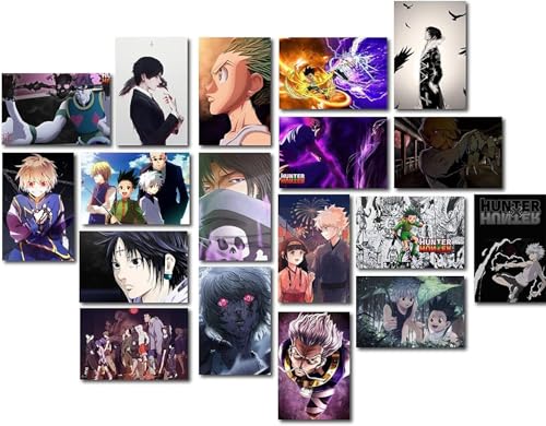 Image of ATEVON Hunter Anime Wall Poster Set - Pack of 18 Unframed 6x4 inch Prints | Wall Collage Kit Featuring Gon Freecss Killua Zoldyck Kurapika Isaac Netero | Aesthetic Anime Decor for Bedroom & Dorm