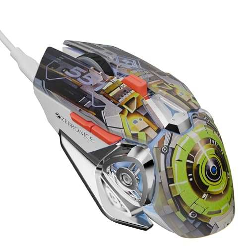 Image of ZEBRONICS Transformer M Plus Wired Gaming Mouse, Up to 12800 DPI, 6 Buttons with a 6-Level DPI Switch, 8 RGB Modes, 1000Hz Polling Rate, 1.5m Detachable Cable, Gaming Grade Sensor (Mech Orange)