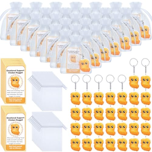 Tondiamo 60 Sets Emotional Support Chicken Nugget Bulk Positive Nugget Keychain with Inspirational Cards for Coworkers Employee