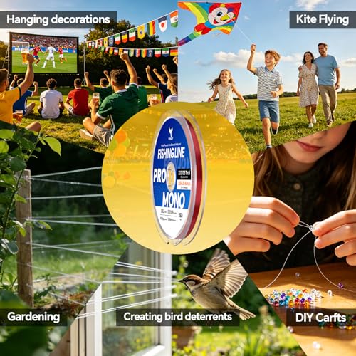 Image of Monofilament Fishing Line with Knot Guide Card, Tangle-Free Snap Ring for No More Mess, Low Memory Smooth Casting Nylon Mono String, 15 /20 /30 /50 /80LB, 220-1050 Yards
