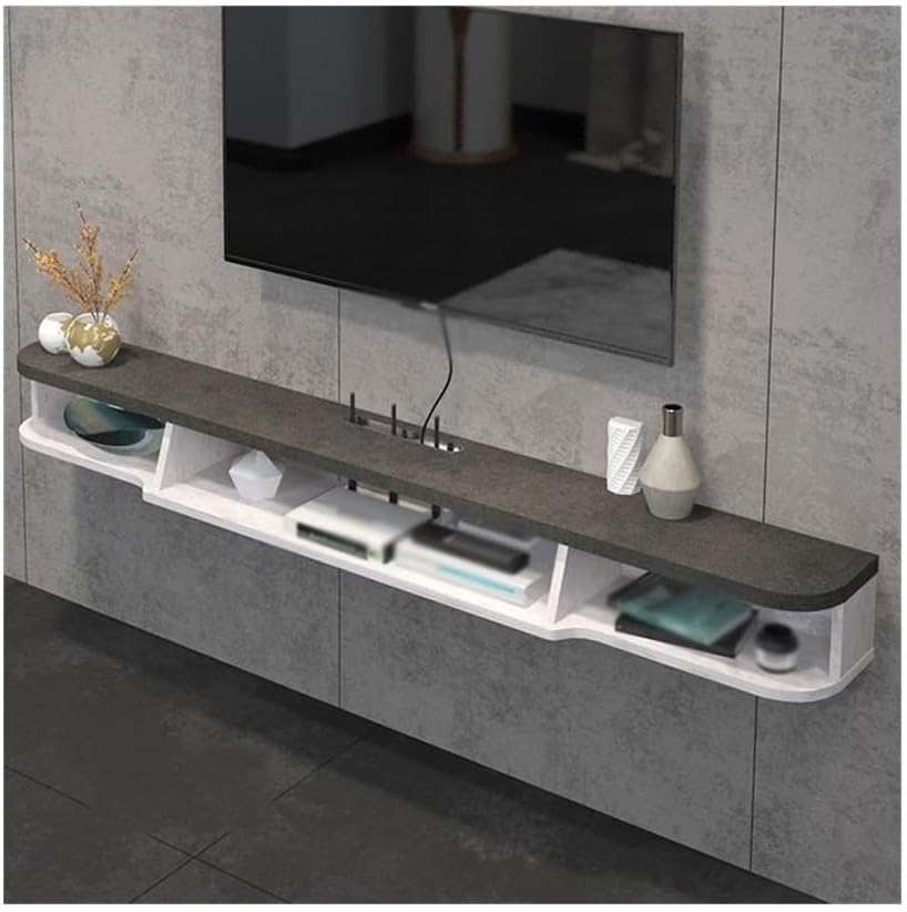 フローティングウォールTVキャビネット 壁掛けメディアウォールユニット、寝室オフィス用ケーブルホール付きフローティングTVスタンド