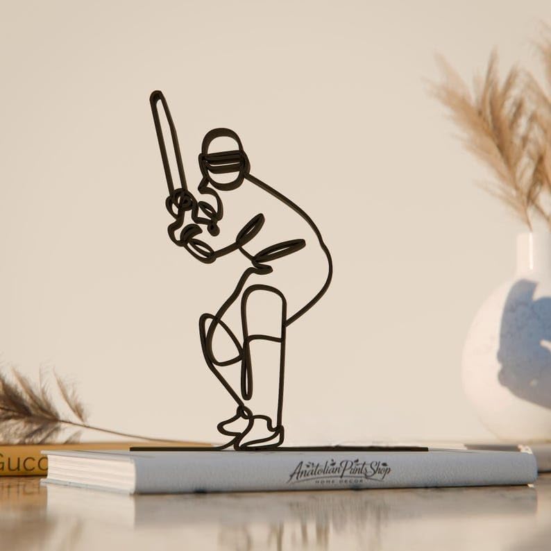 Cricket Player Plastic Minimal Line Art Sculpture Sports Decor Figure for Living Room Desk Shelf Cricket Theme Home Office Interior Styling Piece-image-21