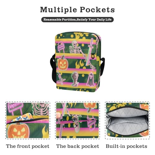 messenger bag Small Crossbody Bags For Women Womens Fashion Purses Adjustable Strap for business business- Green Leaves Vapor Stripe2