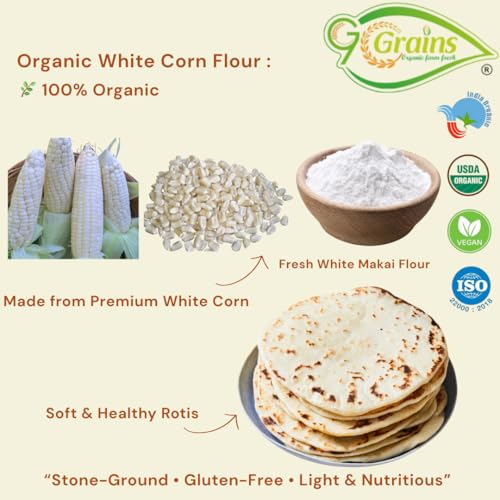 Image of White Corn Flour (5Kg)| Maize Flour | White Corn ka Atta | Makai ka Atta | Stone-Grinding | For Eating And Cookings |Produce of India from Organic Farms By G7 Grains