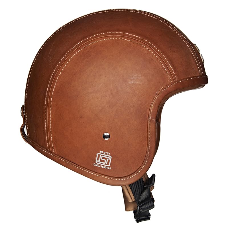Image of Royal Enfield Granado Isi & Dot Certified Leather Coated Riding Helmet Re Logo Tan L-600Mm with Excellent Impact Protection, Motorcycling