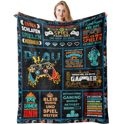 Jinmaple Zocker Geschenk Gamer Geschenk, Bruder Geschenk, Geschenke für Gamer/Zocker/Bruder, Coole Sachen/Geschenke, Teenager, Gameboy Decke 150x130CM