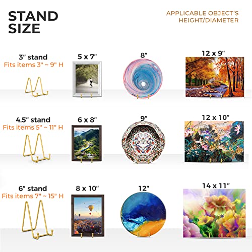 Image of TR-LIFE Plate Display Stand - 3 Inch Holder + Metal Frame for Picture, Decorative Plate, Photo Easel, Tabletop Art (Gold 2 Pack)