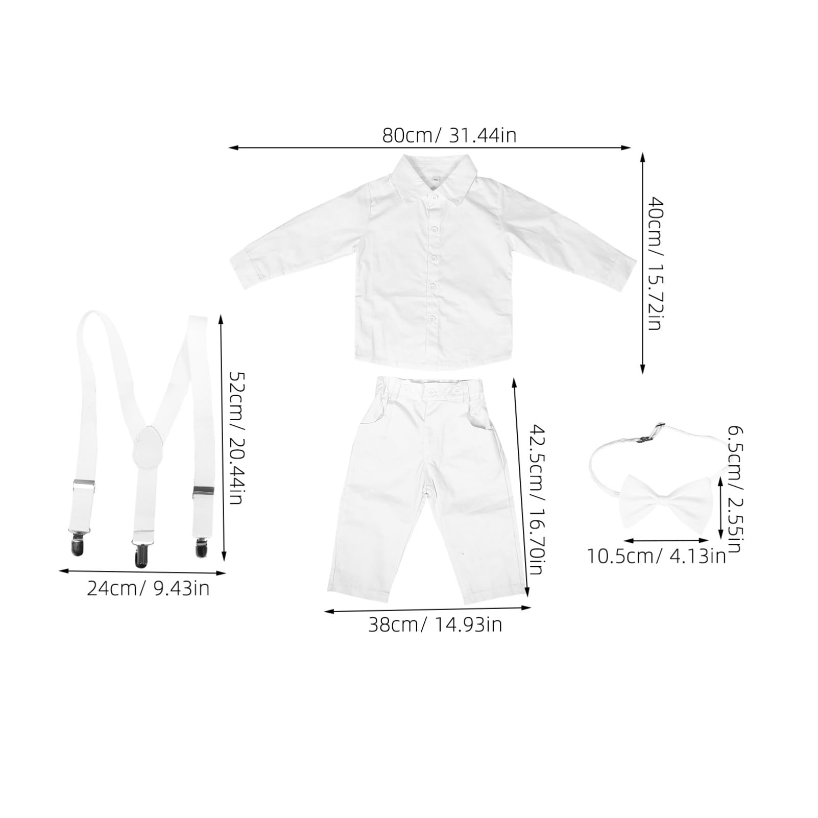 Traje de Niño Recién Nacido 80cm Algodón Conjunto Formal Blanco | Camisa, Pantalón y Accesorios Incluidos, para Ceremonia y Ocasiones Elegantes, Tallas con Contorno 57/64/46cm