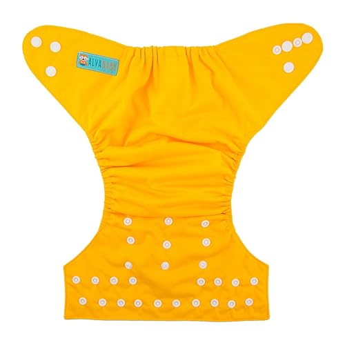 Miniatura 2 de ALVABABY Pañales amarillos de tela para bebé, talla única, ajustables, lavables, reutilizables, para niñas y niños, 1 paquete con 2 insertos de