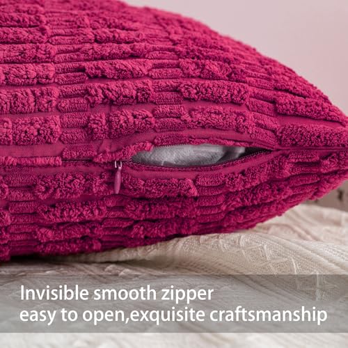 Image of Pack of 2 Corduroy Decorative Throw Pillow Covers 22x22 Inch, Rose Red | Fall Soft Striped Pillow Covers Modern Farmhouse Home Decor Christmas Throw Pillow Covers for Sofa Living Room Couch Bed