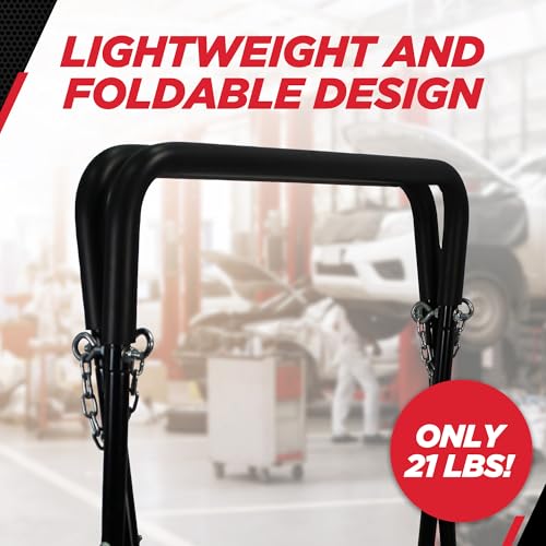 Image of Champ Heavy Duty Folding Stand, 1,000 lb Capacity, Portable Work Stand for Garage and Shop, Adjustable Height 32 inch-42 inch, Galvanized Steel, Skid-resistant, Foam Cushions, Lightweight Foldable Work Table