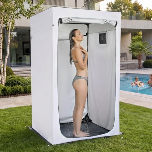Alvantor® Shower Tent Changing Room Outdoor Shower Enclosure Privacy Shelter Toilet Tent Dressing Shelter Teflon Coating Fabric Multi-Proof Steel Pole for Patio, Garden, Poolside 47"x47"x81"