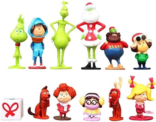 12pcs Green Monster Stole Christmas Cake Topper Action Figure Toy Dolls Set PVC Model Collections Chrismas Decoration
