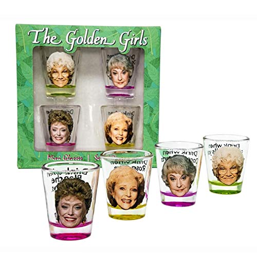 JUST FUNKY Golden Girls Shot Glasses | Fun Drinking Games | Set Of 4 Collectible Glasses | Perfect For Parties, Game Night, Bachelor Bachelorette Party, College Graduation, Birthday Gift