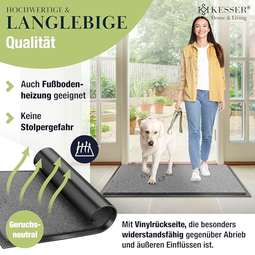 KESSER Schmutzfangmatte, Profi Fußmatte in vielen Größen, Türmatte, Teppich, Fußabtreter & Fußabstreifer, rutschfest, wetterfest, maschinenwaschbar, Haustür & Wohnungseingang,Anthrazit 60x90cm