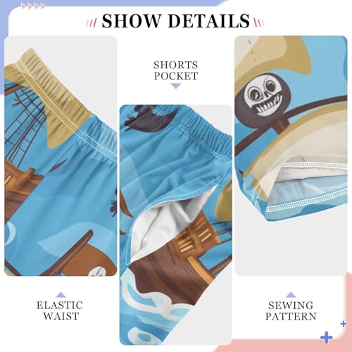 Pirate Ship and Bird Boys Long Pants Soft Trousers Elastic Waist Kids Lounge Bottoms with Pockets S-XL4