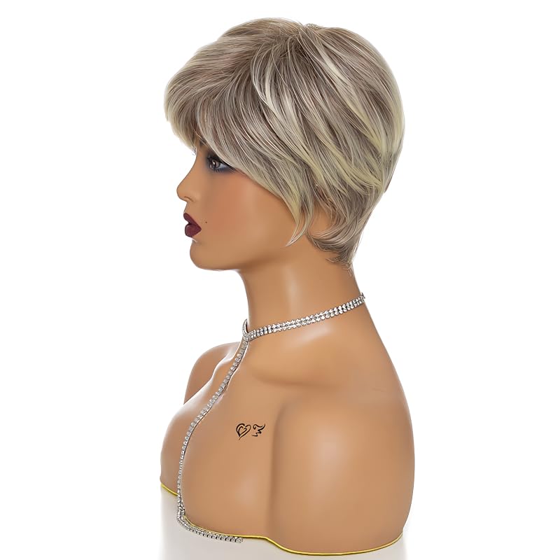 Perruque de cheveux courts blonds gris résistante à la chaleur - 3