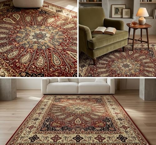 Image of DECOMIZER 5x7 Feet Premium Carpet for Hall | Rug Runner and Carpets for Bedroom /Living Area /Home with Anti Slip Backing | Machine Washable - Marron Web