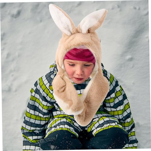 VALICLUD 1pc Adorable Ear Plush Hat for Boy Girl Warm Outdoor Cartoon Design Comfortable Ear Cover for Cold Weather Khaki2