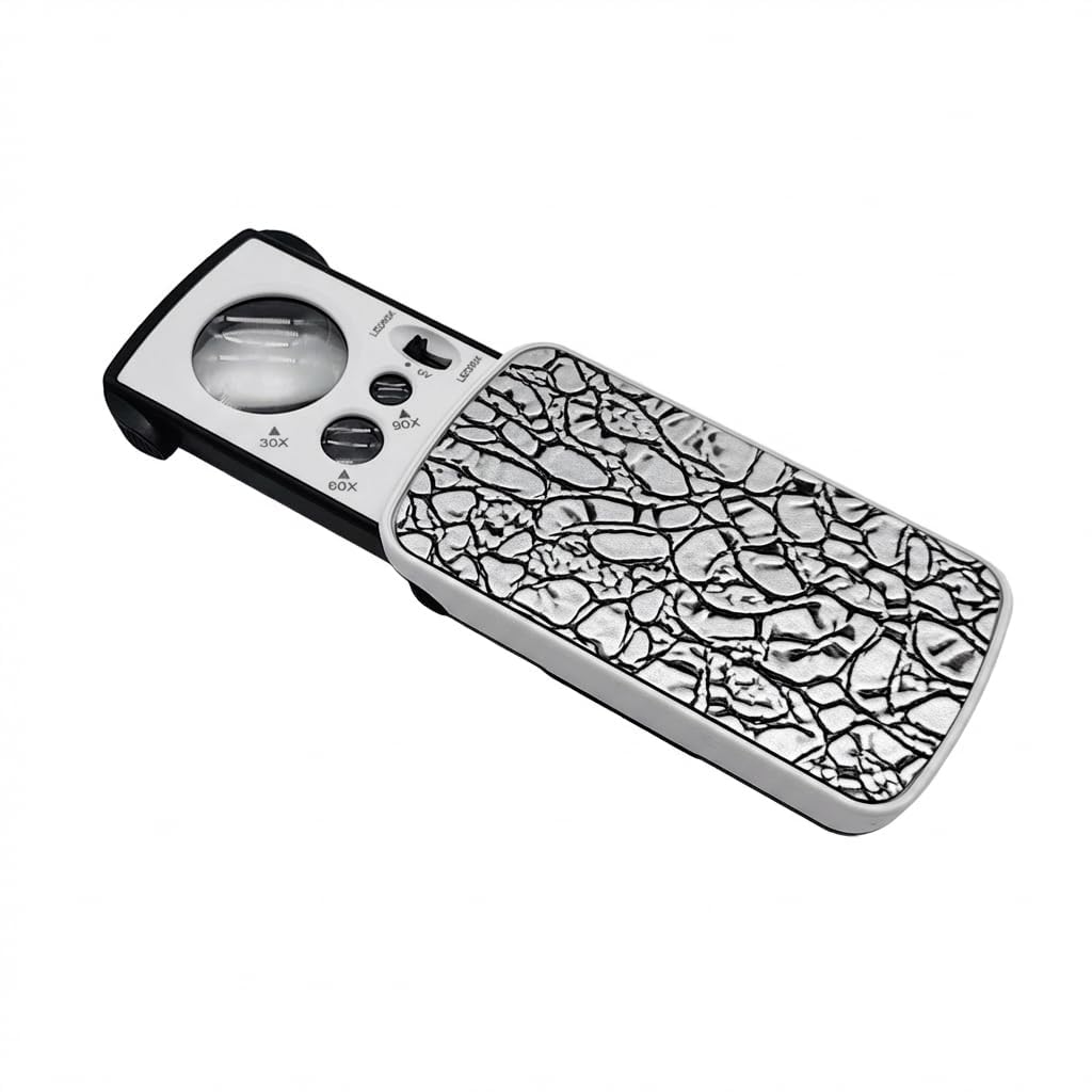 Jewellers Loupe Pocket Magnifying Glass 30X 60X 90X with LED Light Pull Out Folding Magnifier for Jewelry Diamonds Jade Coins Stamps Antiques Inspection Tool