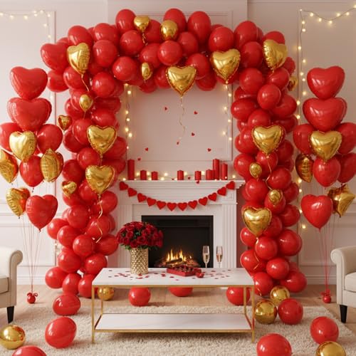 Image of RUBFAC Red Balloons 65pcs, 12 Inch Party Balloon with Ribbons for Valentine's Day, Birthday, Wedding, Baby Shower Decorations