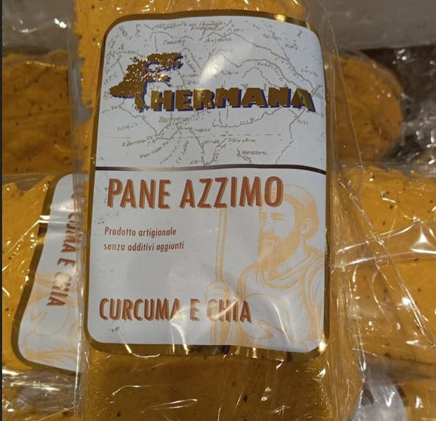 PANE AZZIMO ALLA CURCUMA E SEMI DI CHIA - VEGANO - ADATTO PER GLI INTOLLERANTI AL LIEVITO - POCHE CALORIE - CROCCANTE - CONFEZIONE 300 GR - PRODOTTO ARTIGIANALE