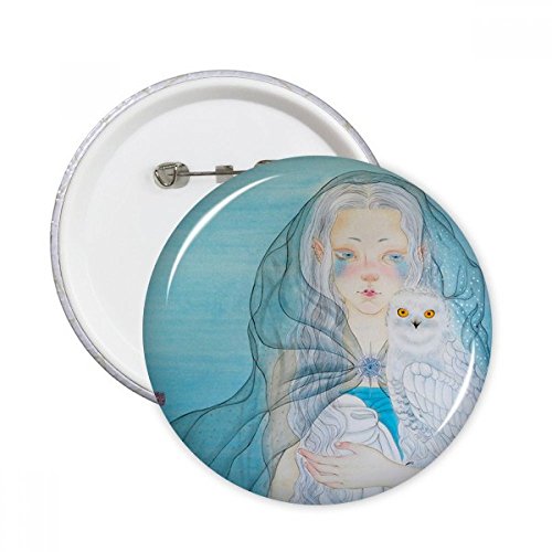 Pins Hibou bleu blanc aquarelle pour personnaliser une veste ou un sac