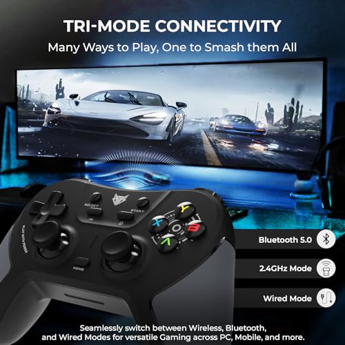 Image of EvoFox One S V2 Universal 3-Mode Wireless Gaming Controller, HallSense Precision Joysticks, Bluetooth 5.0, 2.4GHz, Fast Type-C Charging for PC, Mobile, Android TV - Black