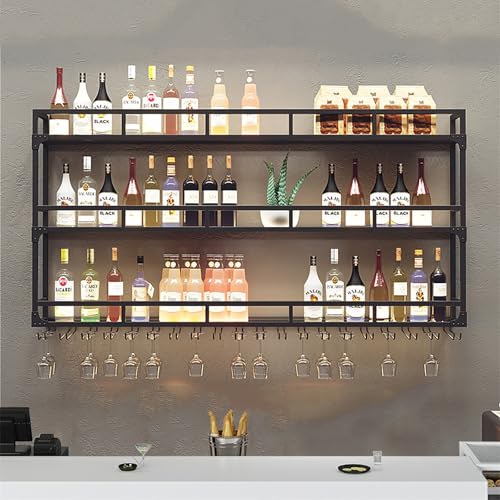 Casier à vin mural en métal avec support de verre étagère de bar noir - 2