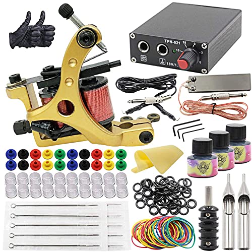 SOTICA Tattoo Machine Kit, Coil Tattoo Machine with Tattoo Ink Tattoo Needles Tattoo Power Supply Blank Tattoo Skin and Tattoo Foot Pedal for Tattoo Supplies Makeup Tattoo Supplies