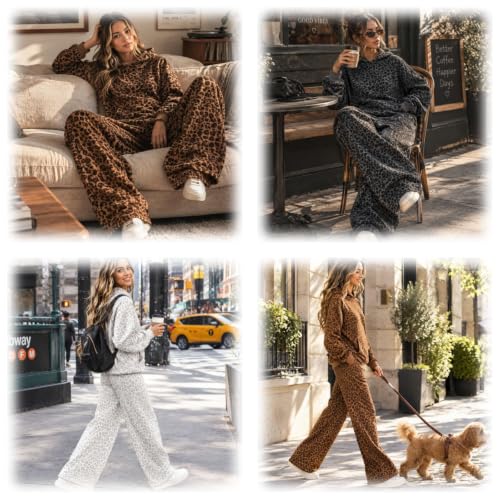 Sweatsuits Women 2 Piece Outfit Leopard Print Hoodie Sweatpants Travel Sets - image 5