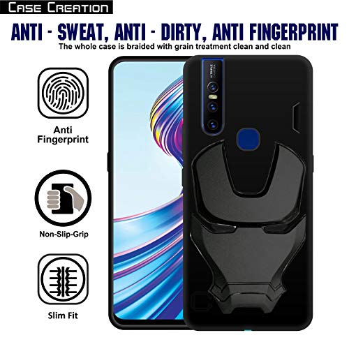 Image of COVERLY Official 3D Touch Feel Trending Avengers Logo Mask Soft Rugged Grip Silicone Iron Man Super Power Cartoon Movie Engraved Silicone Matte Back Cover for Vivo V15 (2019) -HD Black Avenger
