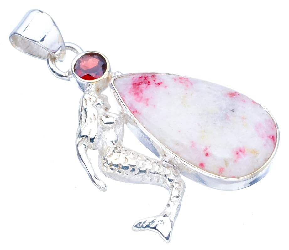 Pendentif Sirène en Rhodonite et Grenat StarGems | Argent 925 Fait Main