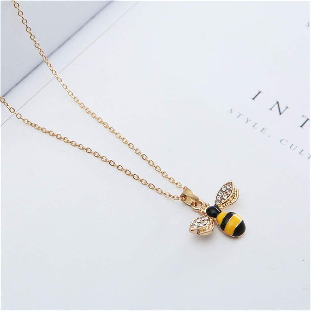ALUOR Tiny Cute Gold Bee Pendant Necklace and Earrings Jewelry Set, Fashion Charm Crystal Rhinestone Enamel Honeybee Bumble Bee Pendant Jewelry Women - Image 9