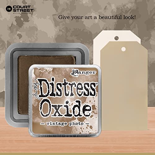 Tim Holtz Distress Oxide Ink Pad In Vintage Photo W/ 1 Mini Ink Blending Tool Set + 20 Pcs. Replacement Foam + Black Permanent Marker - Crafting And Scrapbooking Supplies #TOP4