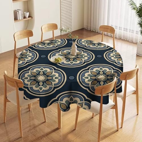 Nappe de table ronde marron 127cm imperméable lavable en machine pour buffet - 4
