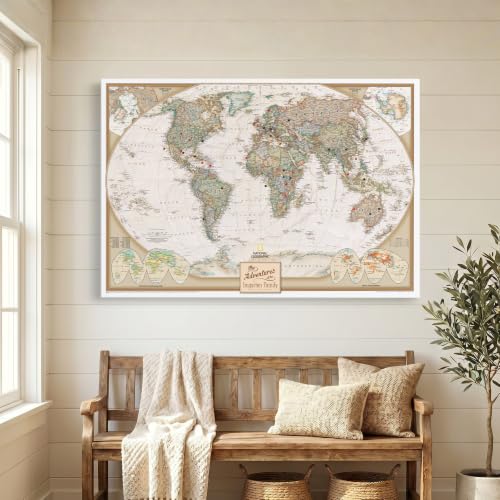 Image of Executive World Map with Pins - Detailed National Geographic Canvas Travel Map - Large Modern Frameless Wall Art - Gallery Wrap - 30 inch x 45 inch