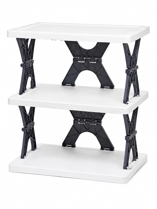 Image of 3 Tier Foldable Storage Rack | Multipurpose Plastic Organizer Shelf for Kitchen, Bathroom, Living Room & Office |Heavy Duty Space Saving Storage Stand |Easy No-Tool Assembly (White & Black)