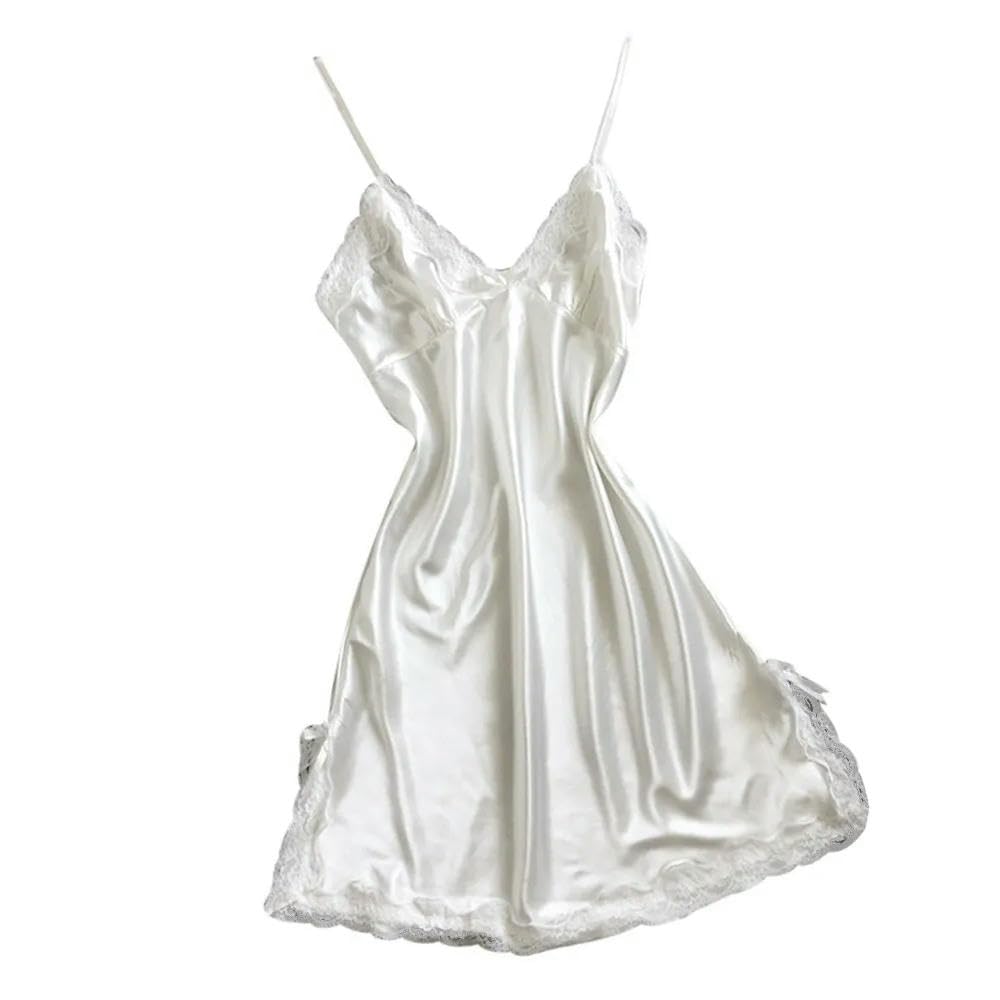 Satin Pyjama Damen Kleid Frauen Sexy Bowknot Unterwäsche Spitze Dessous Gegen Nacken Pyjamas Solid Color Dressing Nachthemd