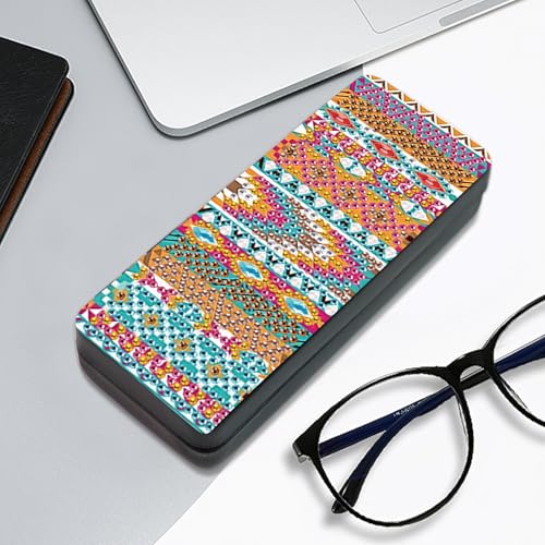Image of DIY Diamond Painting Glasses Case, Boho Tribal Diamond Art Eyeglass Storage Box, Colorful Handmade 5D Diamond Art Kit for Adults, Travel Sunglasses Holder, Craft Gift Idea