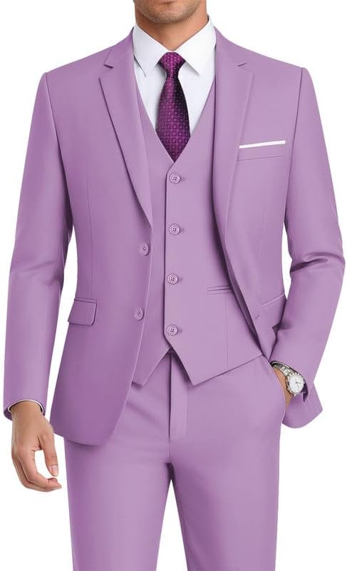 WEEN CHARM Men's 3-Piece Slim Fit Suit Set-2-Button Blazer,Vest & Pants-Formal Wedding,Prom,Party & Business Tuxedo