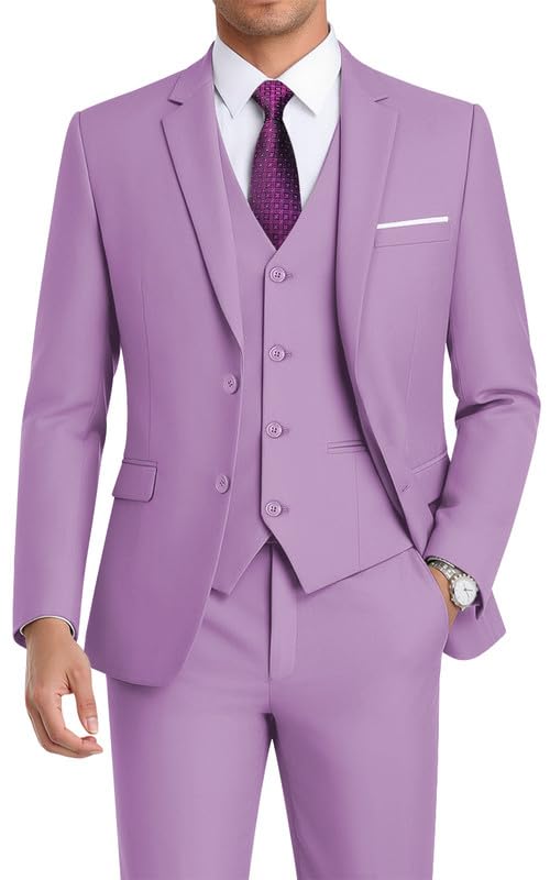 Image of WEEN CHARM Men's 3-Piece Slim Fit Suit Set-2-Button Blazer,Vest & Pants-Formal Wedding,Prom,Party & Business Tuxedo
