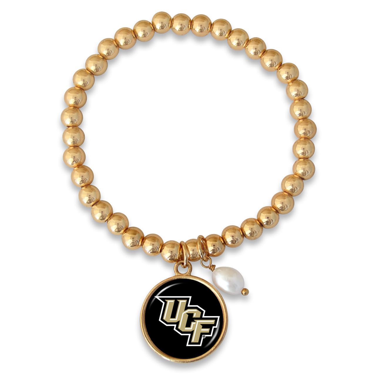 UCF Central Florida Knights Diana Gold and Pearl Stretch Bead Bracelet Jewelry