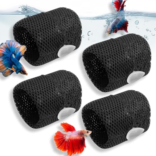 Image of PINVNBY Betta Fish Toys 4 Pack Betta Fish Tank Accessories Decoration Betta Tunnel with Suction Cups Black Aquarium Cave for Shrimp Cichlid Guppy