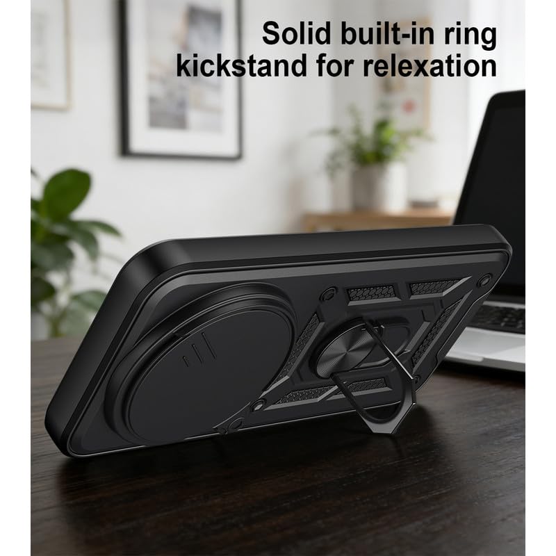 Image of Shockproof Back Case Cover for Oppo Find X9 Ultra 5G, Shockproof Oppo Find X9 Ultra Back Cover, Ring Case with Kickstand and Camera Protection Shutter - Black