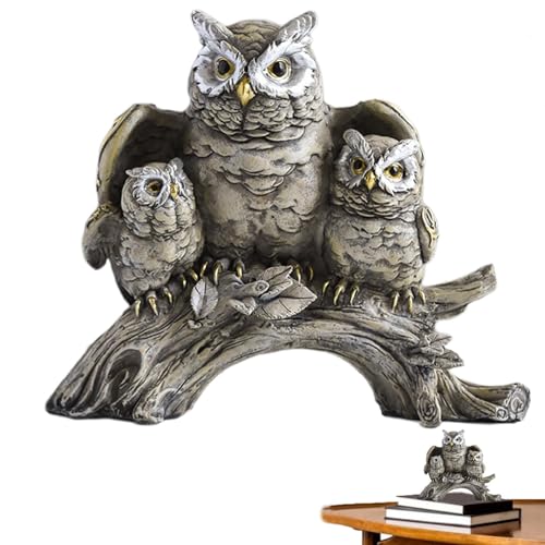 Owl Sculpture, Decorative Resin Owl Statue, Modern Animal Figurine, 4.72x2.76x5.91 inches Cute Outdoor Garden Decor and Desk Acc