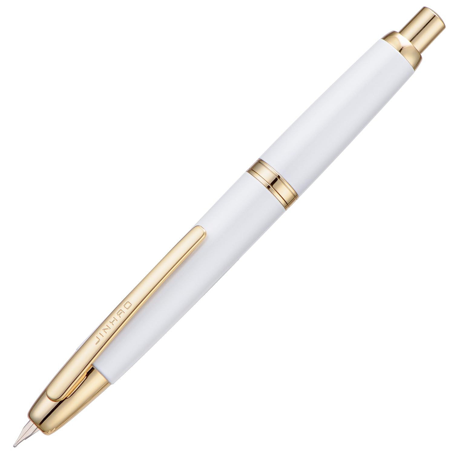 Jinhao 10 Series Press Fountain Pen Pearl White Retractable Fine Nib with Ink Converter and Metal Pen Box Set (Golden Clip Version) โ image 1