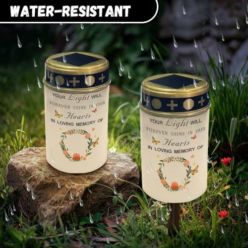 Image of Personalized Photo Solar Grave Lights for Cemetery Solar Power Outdoor Flameless Candle Waterproof LED Candles Lantern Gravesite Decorations Memorial Solar Lights